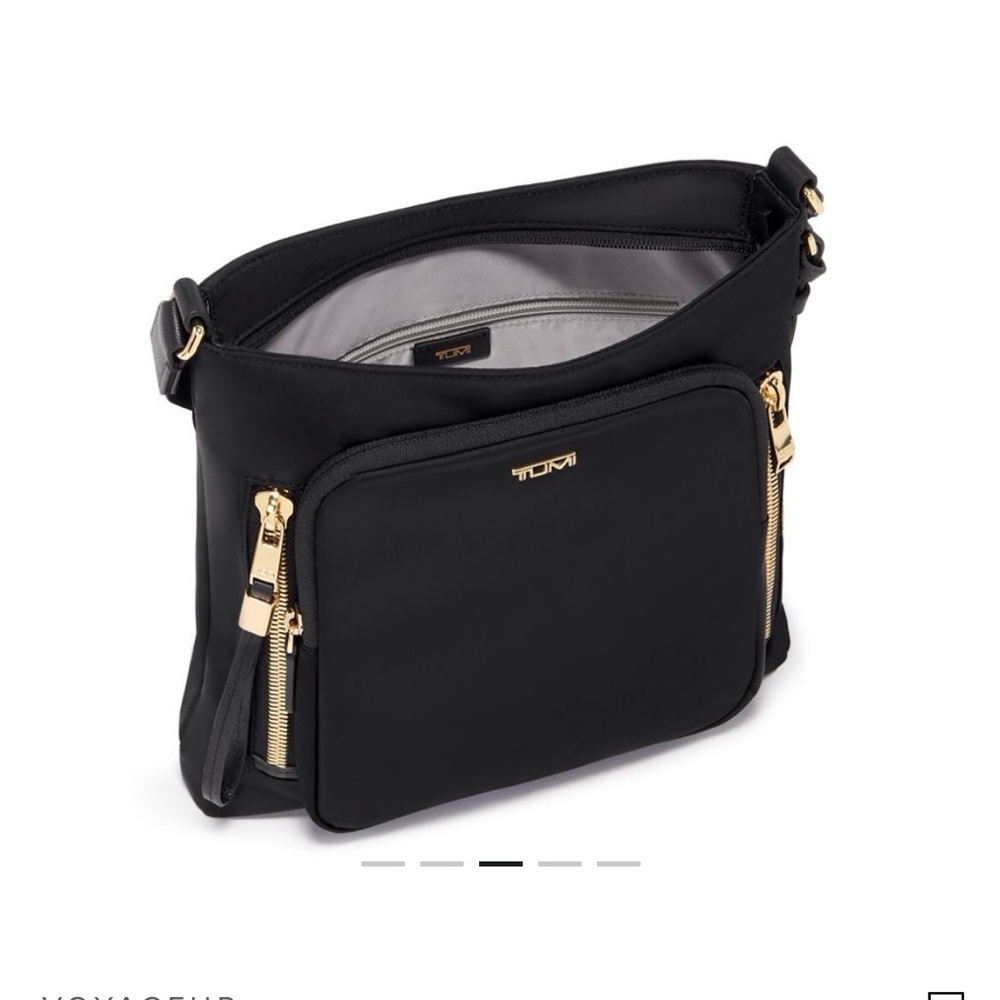 BRAND NEW- Tumi Black and Gold Crossbody Bag with Modern Design-